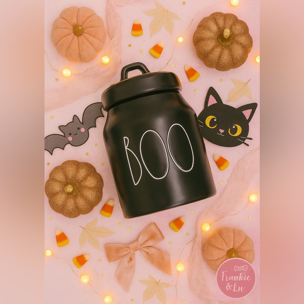 Rae Dunn BOO Halloween Canister Black Ceramic w Lid 4.75” NWT